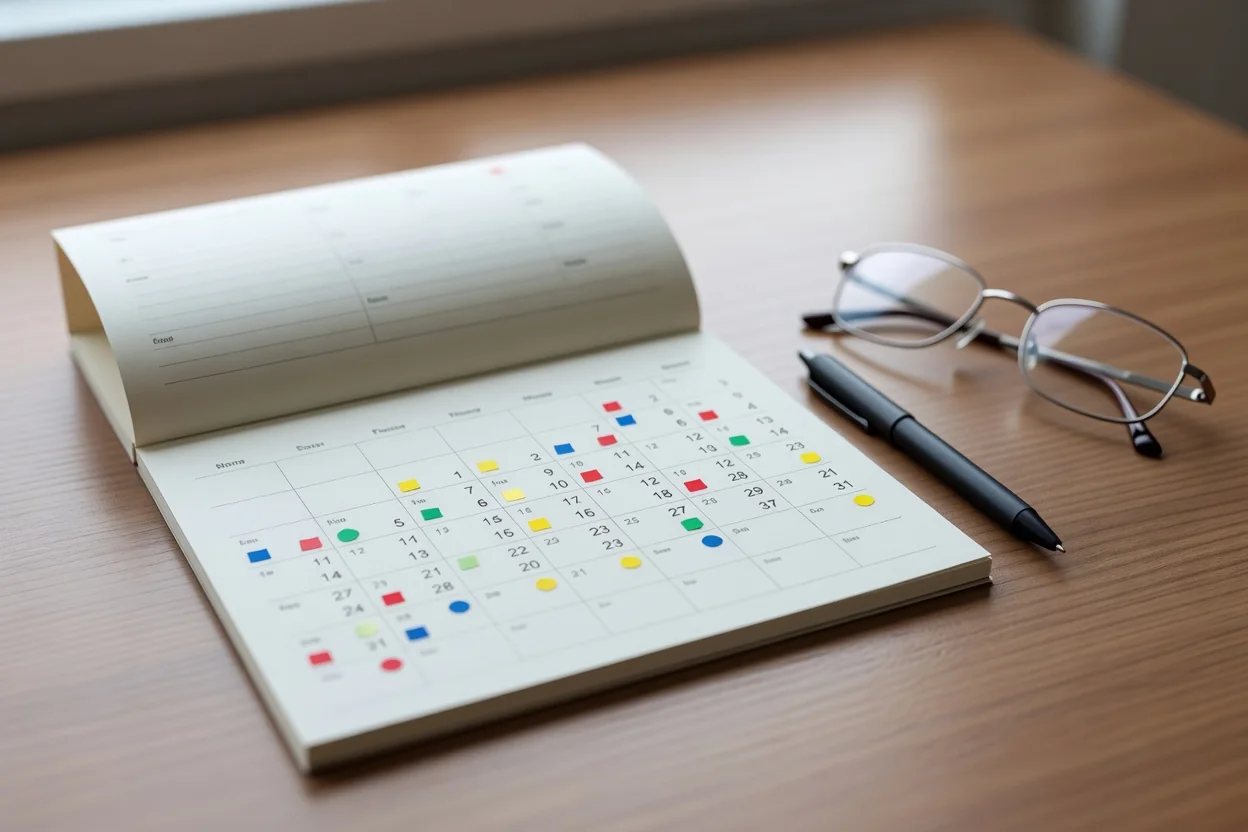 A calendar marking months of a long-term recovery program