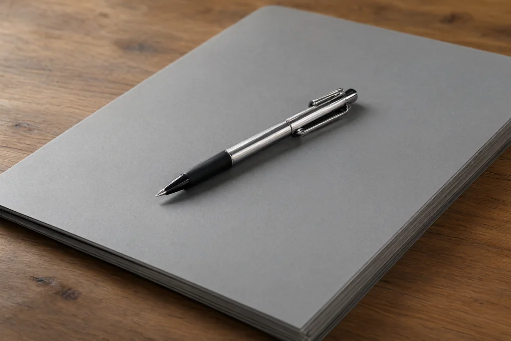 Printed scouting dossier on a clipboard on a wooden desk beside a pen and a coffee cup